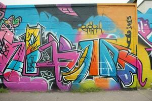 Vibrant graffiti mural on the wall background. AI Generative Pro Photo