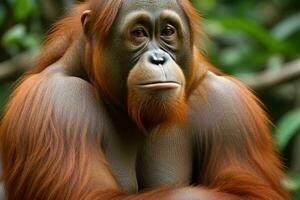 Portrait orangutan on the forest. AI Generative Pro Photo