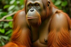 Portrait orangutan on the forest. AI Generative Pro Photo