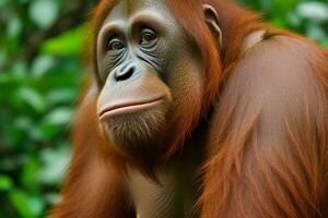 Portrait orangutan on the forest. AI Generative Pro Photo