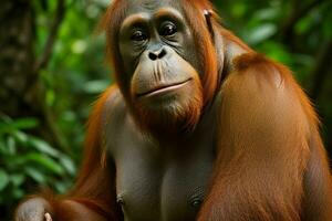 Portrait orangutan on the forest. AI Generative Pro Photo