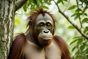 Portrait orangutan on the forest. AI Generative Pro Photo