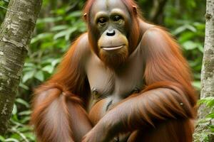 Portrait orangutan on the forest. AI Generative Pro Photo