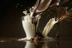 splash milk and chocolate. AI Generative Pro Photo