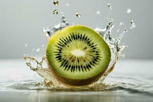 Water splashes on kiwi. AI Generative Pro Photo