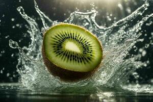 Water splashes on kiwi. AI Generative Pro Photo