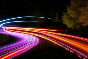 Light Trails at Night background. AI Generative Pro Photo