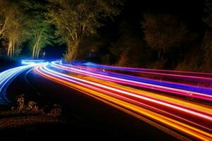 Light Trails at Night background. AI Generative Pro Photo