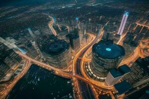 Aerial view of a cityscape at night background. AI Generative Pro Photo