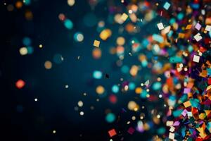 Colorful confetti details from New Years celebration background with empty space for text photo