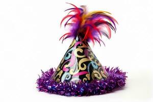 Unique New Years Eve party hat with quirky design isolated on a white background photo