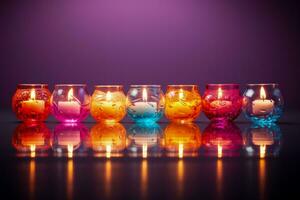 Artful arrangement of New Year celebration candles isolated on a gradient background photo