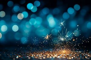 Close up of New Years Eve fireworks sparkles isolated on a gradient background photo