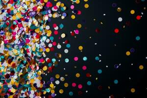 Colorful confetti details from New Years celebration background with empty space for text photo