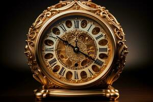 Close up of antique New Years Eve clock isolated on a gradient background photo