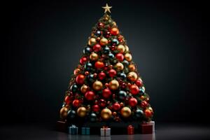 Christmas tree adorned with festive ornaments and lights isolated on a gradient background photo