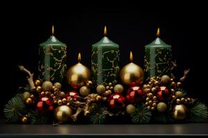 Artistic and detailed New Year candle arrangements isolated on a white background photo