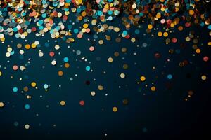 Colorful confetti details from New Years celebration background with empty space for text photo