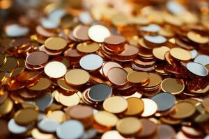 Macro shot of glittering sequins for New Year celebrations isolated on a gradient background photo