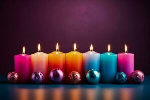Artful arrangement of New Year celebration candles isolated on a gradient background photo