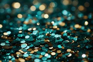 Macro capture of glittering New Year sequins background with empty space for text photo