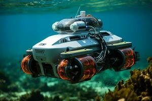 A robotic patrol unit cruising through a marine protected area ensuring the safety of the residing endangered species photo