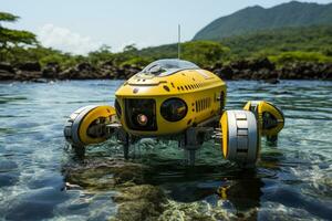 A robotic patrol unit cruising through a marine protected area ensuring the safety of the residing endangered species photo