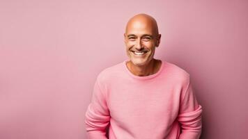 A cancer patient confidently embracing baldness isolated on an emotive gradient background photo