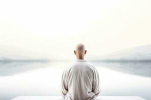 Cancer patient reflecting in solitude background with empty space for text photo