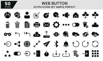 Web button glyph icons set, miscellaneous collection. vector