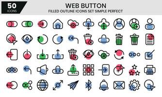 Web button filled outline icons set, miscellaneous collection. vector