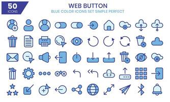 Web button blue colored outline icons set, miscellaneous collection. vector