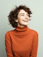 Happy European woman in casual clothing against a neutral background AI Generative photo