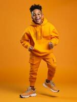 Happy Indian kid in casual clothing against a neutral background AI Generative photo