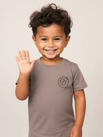 Happy Indian kid in casual clothing against a neutral background AI Generative photo