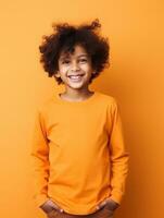 Happy Indian kid in casual clothing against a neutral background AI Generative photo