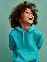 Happy Indian kid in casual clothing against a neutral background AI Generative photo