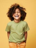 Happy Indian kid in casual clothing against a neutral background AI Generative photo