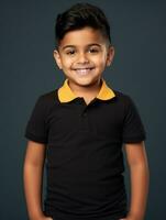 Happy Indian kid in casual clothing against a neutral background AI Generative photo