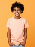 Happy Indian kid in casual clothing against a neutral background AI Generative photo