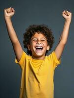 Happy Indian kid in casual clothing against a neutral background AI Generative photo