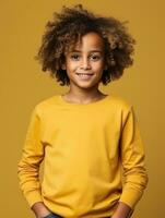 Happy Indian kid in casual clothing against a neutral background AI Generative photo