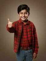 Happy Indian kid in casual clothing against a neutral background AI Generative photo