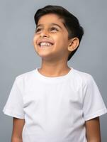 Happy Indian kid in casual clothing against a neutral background AI Generative photo