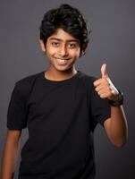 Happy Indian kid in casual clothing against a neutral background AI Generative photo