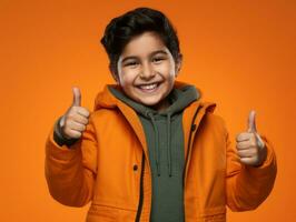 Happy Mexican kid in casual clothing against a neutral background AI Generative photo