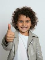 Happy Mexican kid in casual clothing against a neutral background AI Generative photo