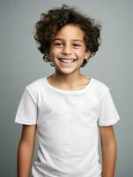 Happy Mexican kid in casual clothing against a neutral background AI Generative photo