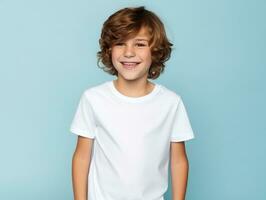 Happy Mexican kid in casual clothing against a neutral background AI Generative photo