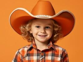 Happy Mexican kid in casual clothing against a neutral background AI Generative photo